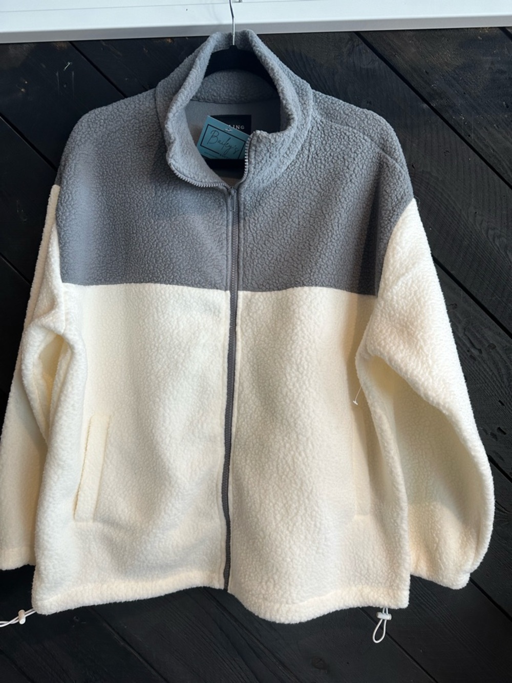 Cozy Two-Tone Sherpa Zip Jacket - Gray and Cream